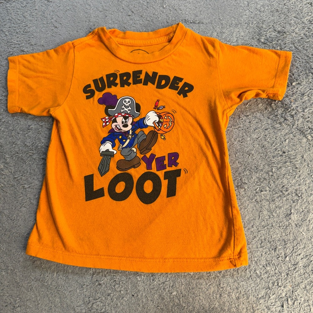 Disney Toddler Mickey Mouse Pirate Halloween T Shirt 3T Orange Graphic Cotton